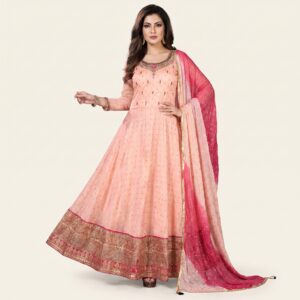Peach & Pink Ombré Anarkali Gown Set
